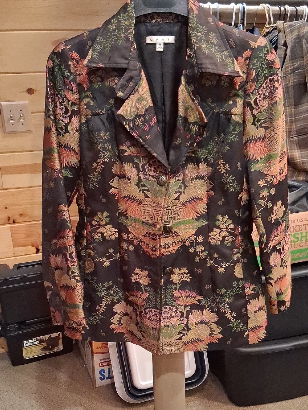 CAbi Black Floral Brocade Blazer with Multicolor Botanical Motif